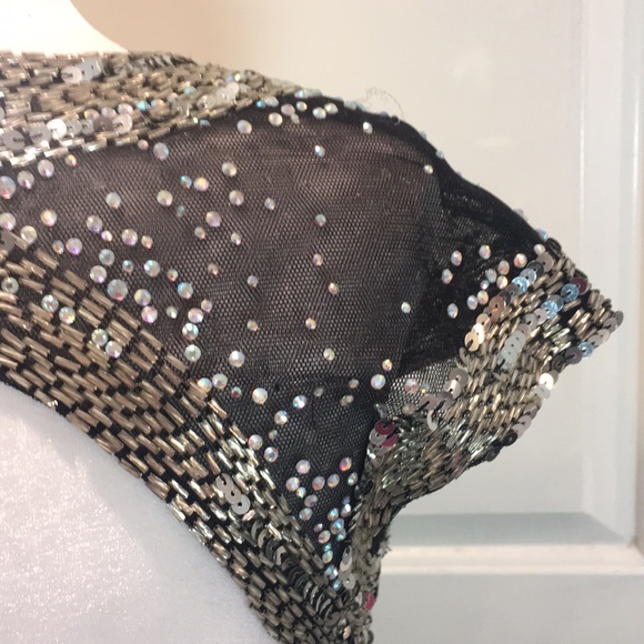 Jovani Silver Embellished And Black Pleated Dress - Picture 9 of 14